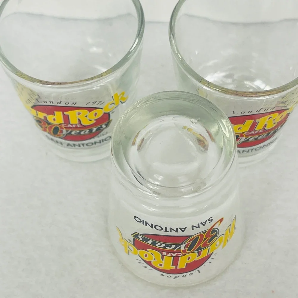 Hard Rock Cafe San Antonio 30 Years Anniversary Shot Glass Set of 3 Clear Logo